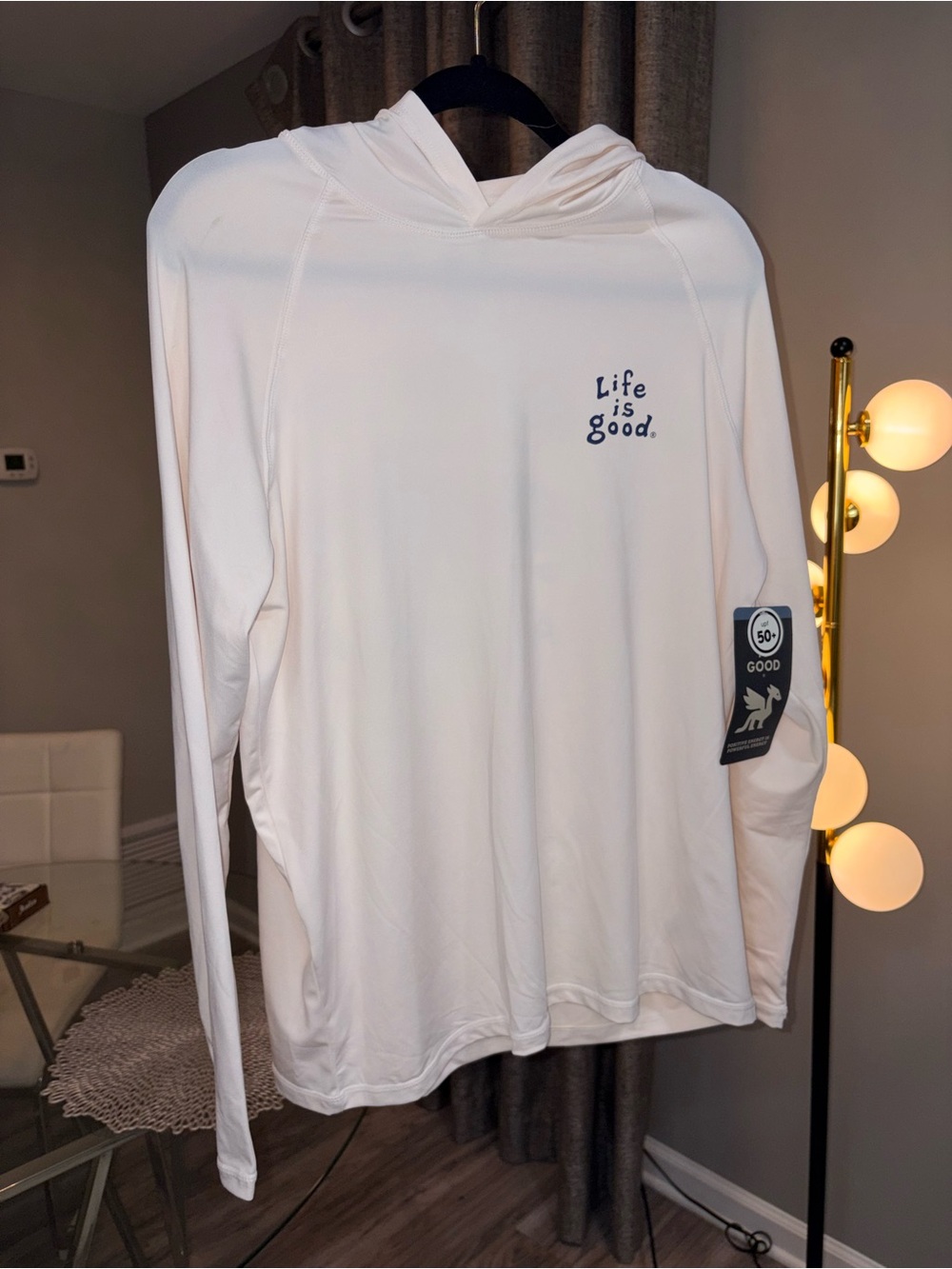 Life Is Good White Men’s Lightweight Hooded Long Sleeve Shirt and Shorts